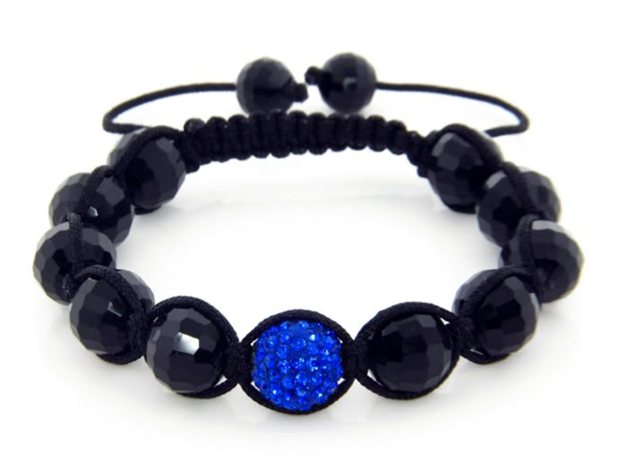 Black Onyx Shambaka Bracelet Blue Swarovski Stones 0.75ct #K355 | AJWatches