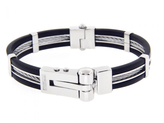 Mens Jojino Elegant Rubber / Stainless Steel Bangle Bracelet VTY53