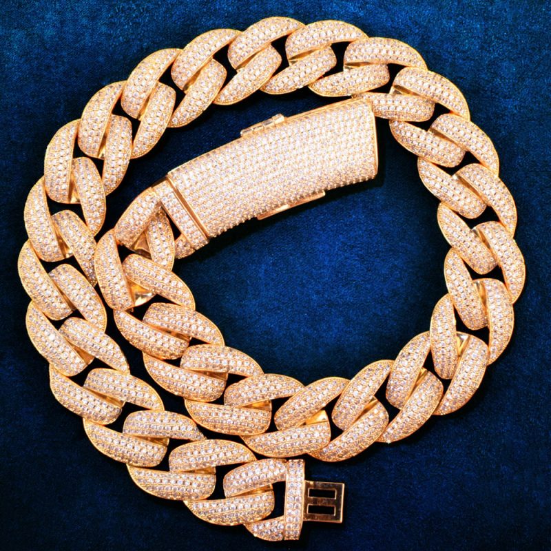 20mm Iced Out Cuban Chain VVS Bust Down Gold Or White Gold Solid Links